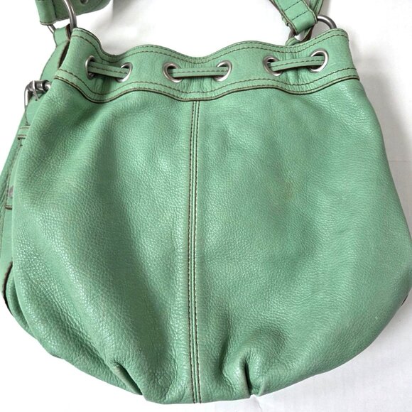 Fossil Purse Mint Green Leather Hobo Bucket Drawstring Shoulder Bag Hippie Boho - Picture 8 of 16